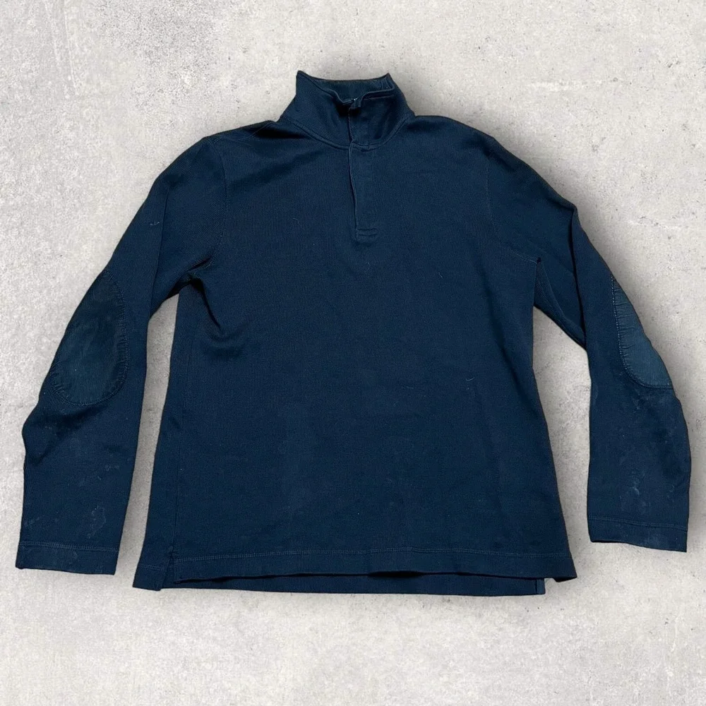 Banana‎ Republic Sweater Mens Medium Black 1/4 Zip Pullover Elbow Pads Casual